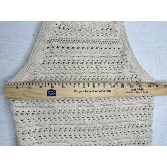 Banana Republic Cream Eyelet Sleeveless Knit Halter Top Casual Stretch Comfort M - Picture 6 of 6